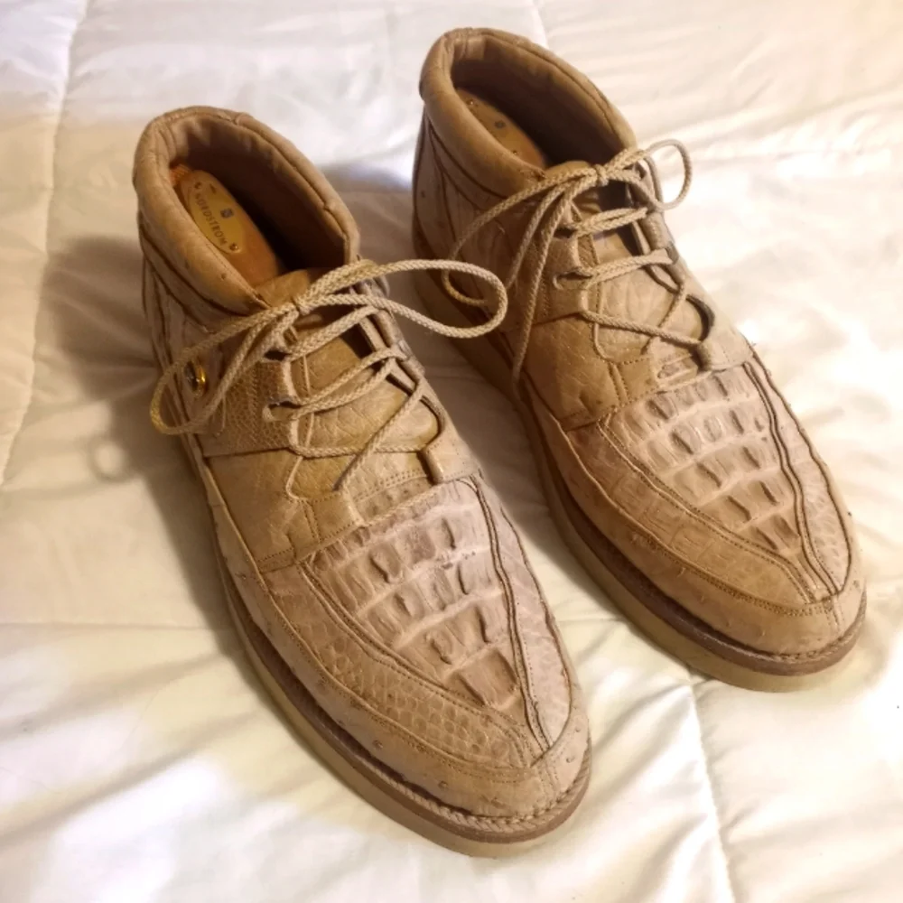 Men's Crocodile Ostrich Pattern Chukka Boots - Tan Sz 12 Made In The USA
